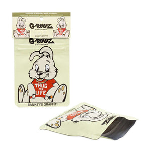 Bustine G-Rollz Thug for Life 65×85 mm, confezione da 10 pezzi antiodore richiudibili con grafica coniglietto in t-shirt | GrowLab