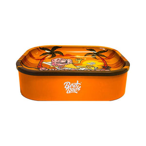 Vassoio in metallo per rollare Best Buds con box integrato e grafica Sunset Sherbert, compatto e colorato | GrowLab