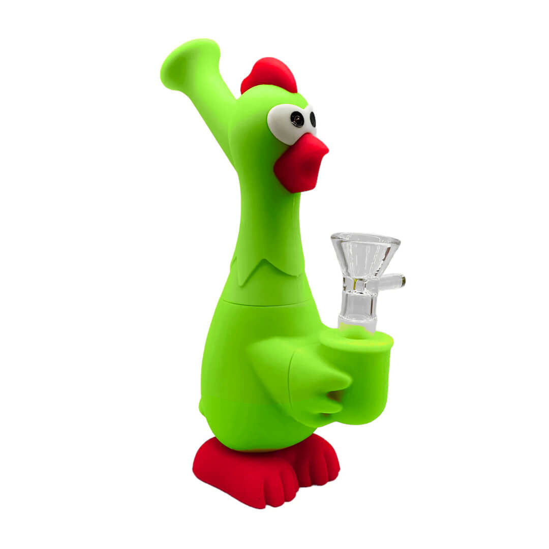 Bong Chicken Urban Crew in silicone a forma di pollo, alto circa 20 cm, con braciere in vetro estraibile | GrowLab