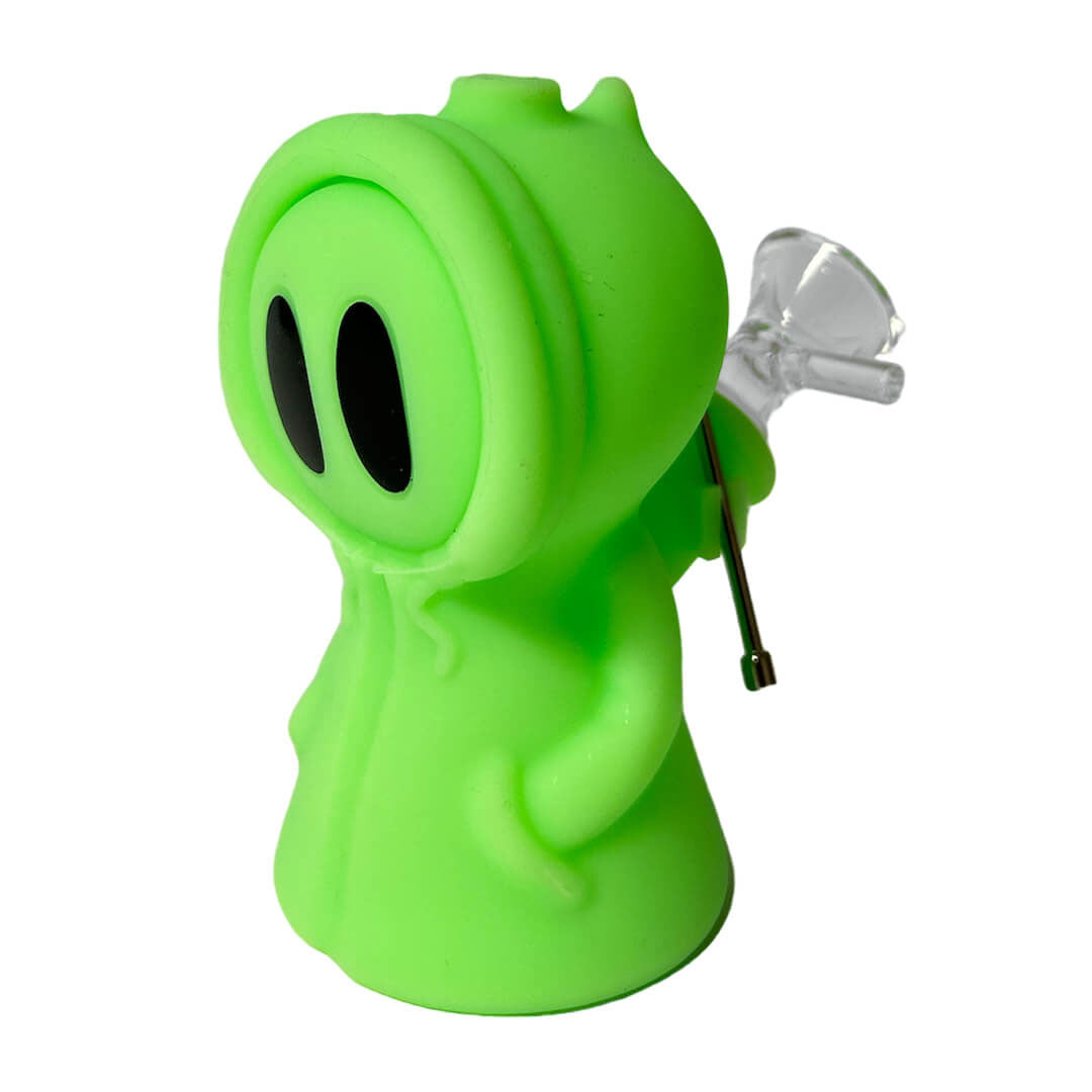 Pipa Urban Crew Death in silicone verde con cappuccio e grandi occhi neri | GrowLab