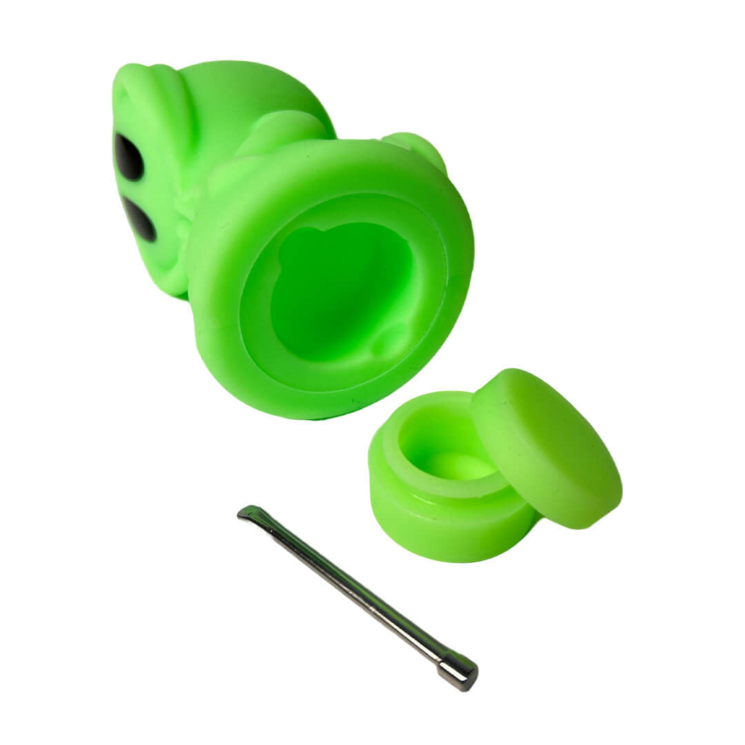 Pipa Death verde con contenitore in silicone aperto e utensile metallico inclusi | GrowLab