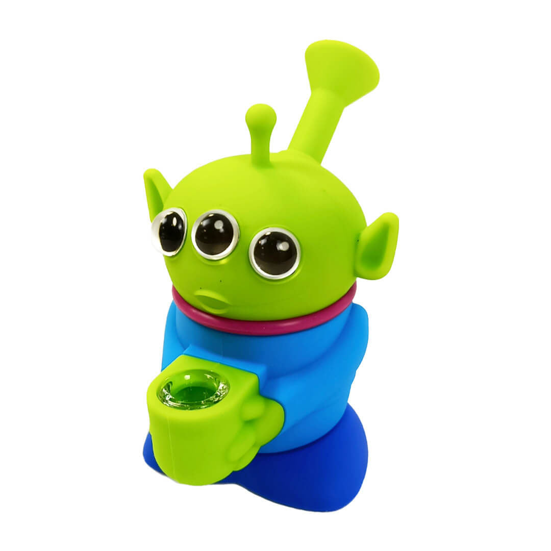 Bong Urban Crew Alien Tre Occhi in silicone multicolore con braciere in vetro e bocchino posteriore | GrowLab
