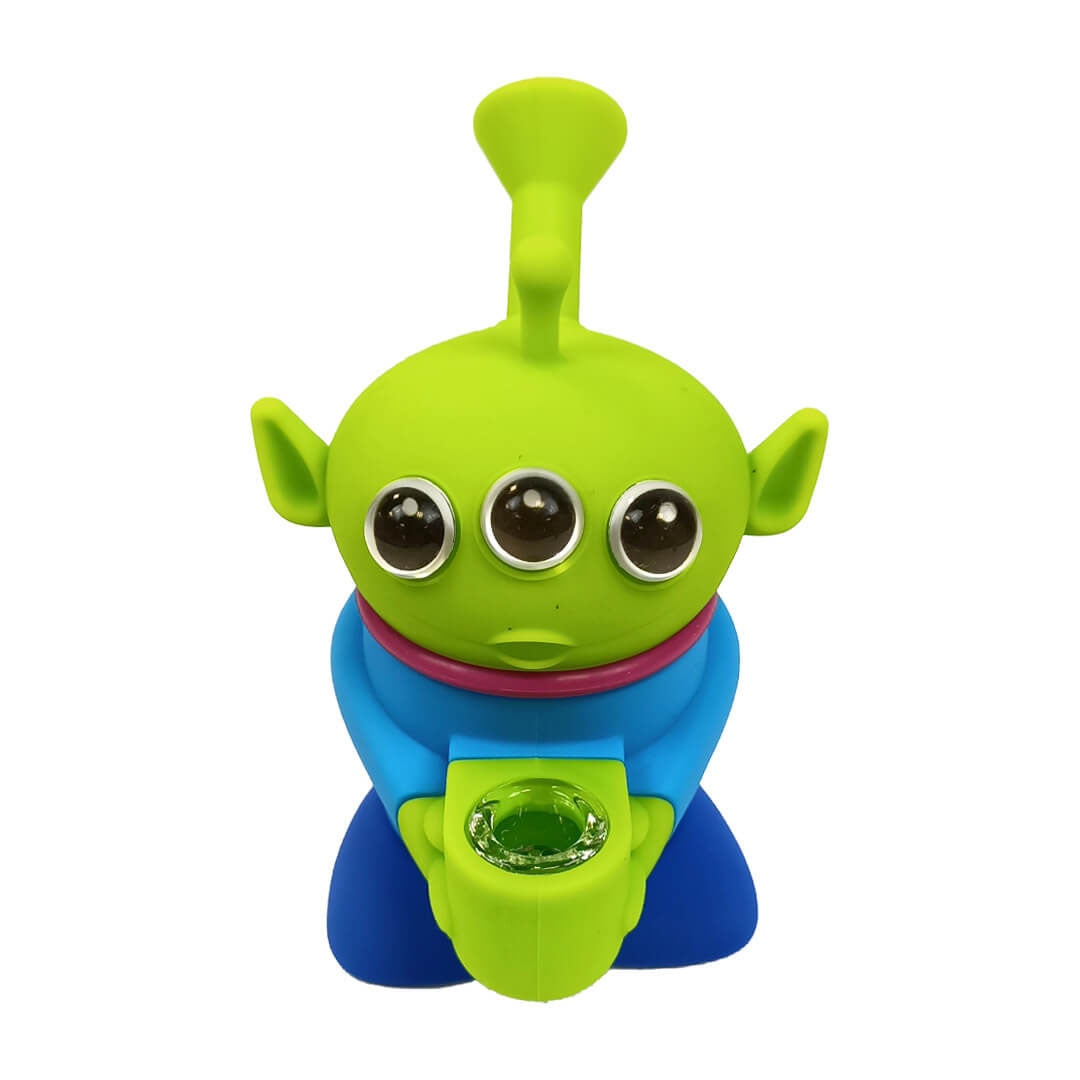 Bong Alien Tre Occhi Urban Crew da 14 cm con testa verde, corpo azzurro e piedi blu | GrowLab