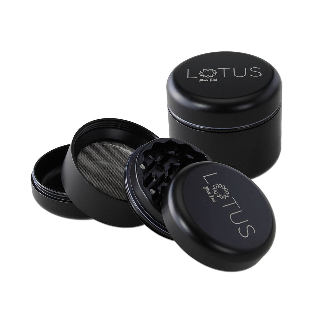 Grinder Black Leaf Lotus 4 parti in alluminio ceramico antiaderente | GrowLab