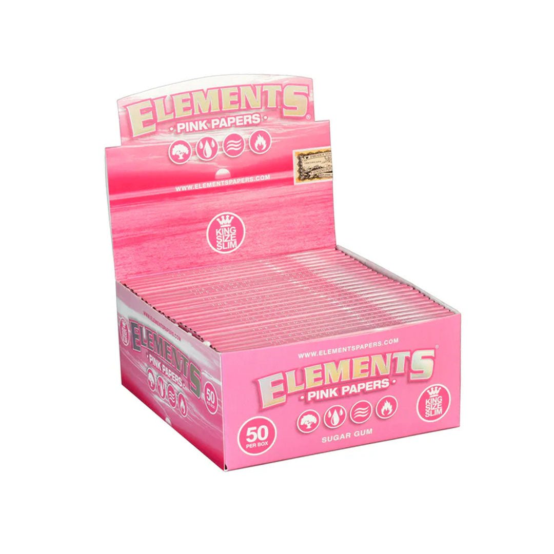 Box Elements con 50 pacchetti di cartine King Size Slim in carta di riso rosa ultrasottile | GrowLab
