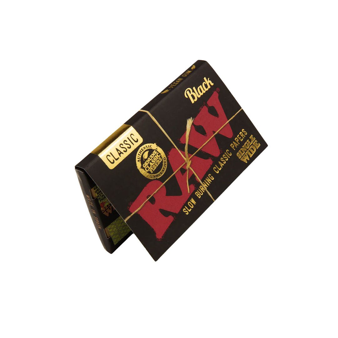 Pacchetto RAW Black con 50 cartine corte formato Single Wide in carta naturale ultrasottile | GrowLab