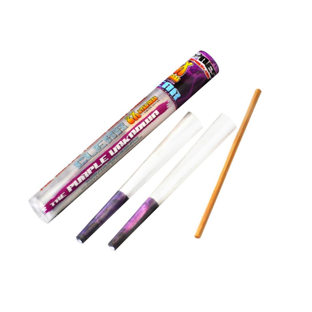 Confezione Cyclones Clear con 2 coni pre-rollati in cellulosa trasparente aromatizzati Purple Unknown | GrowLab