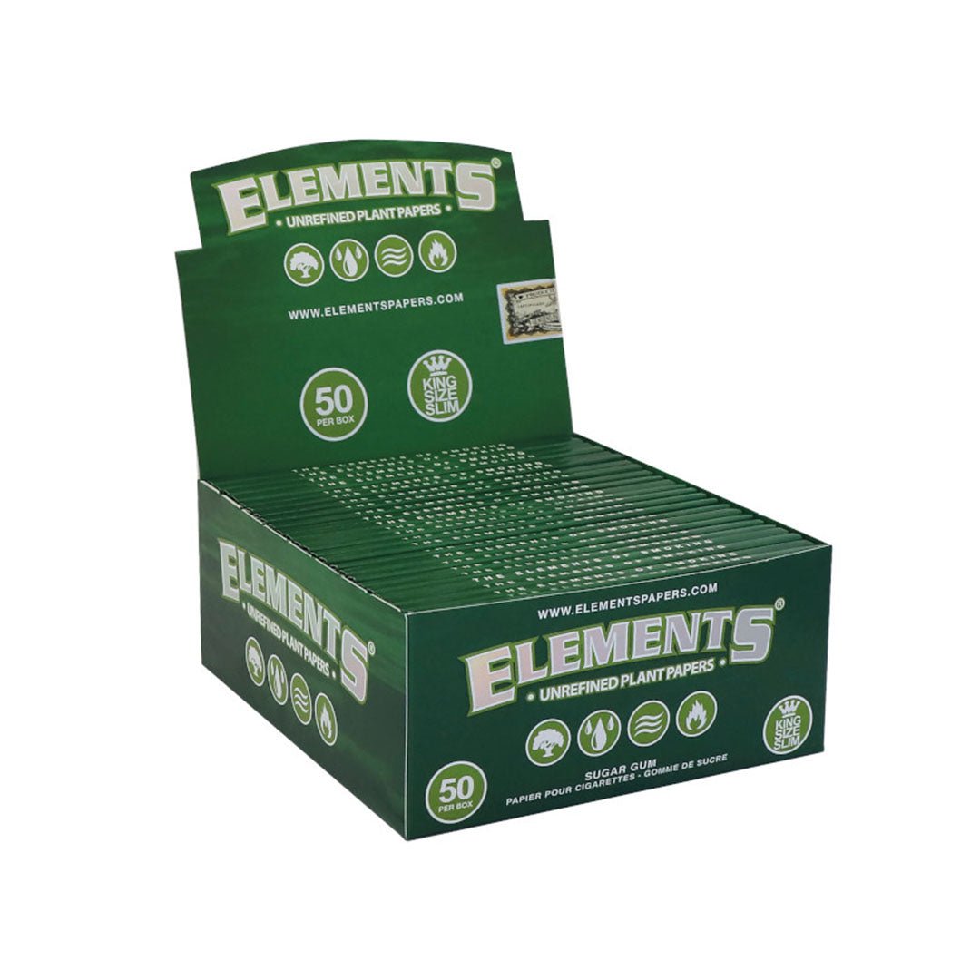 Box da 50 pacchetti di cartine vegetali Elements Green King Size Slim | GrowLab