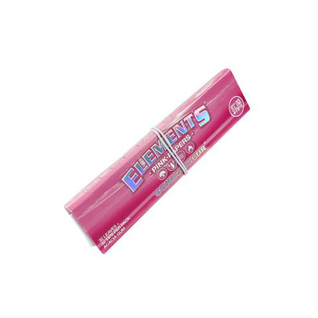 Pacchetto Elements Connoisseur Pink con 33 cartine rosa King Size Slim in riso e 33 filtri bianchi | GrowLab