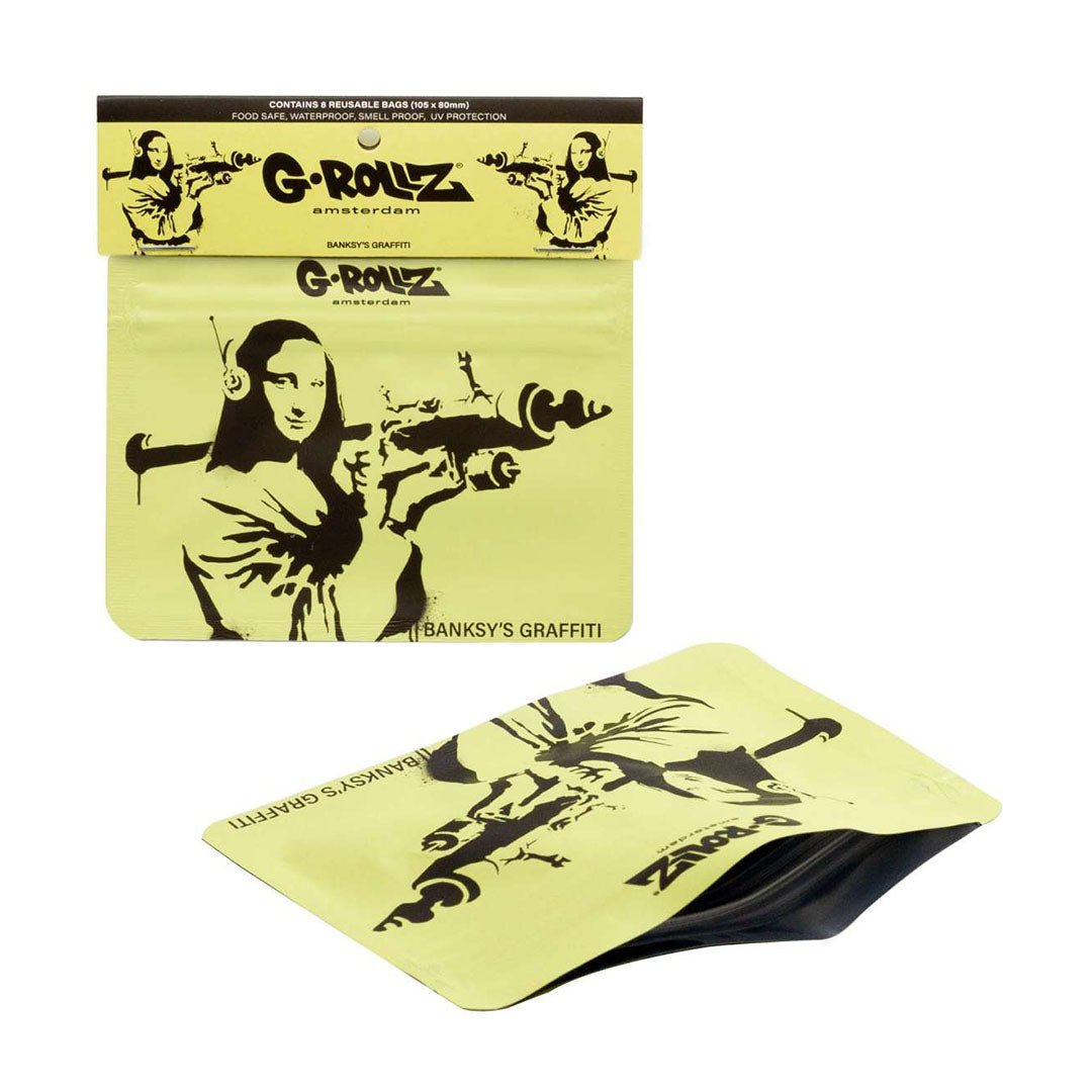 Bustine G-Rollz Mona Launcher 105×80 mm, confezione da 8 pezzi antiodore richiudibili | GrowLab