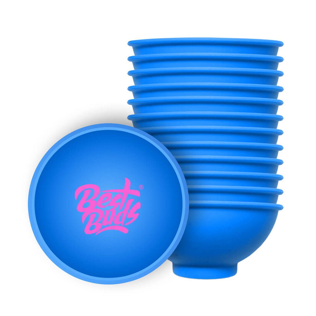 Mistiera in silicone blu Best Buds con logo rosa, roll-tray compatto da 7 cm | GrowLab