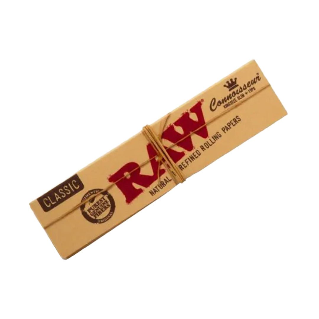 RAW Connoisseur Classic – Cartine King Size Slim con filtri integrati e chiusura elastica | GrowLab