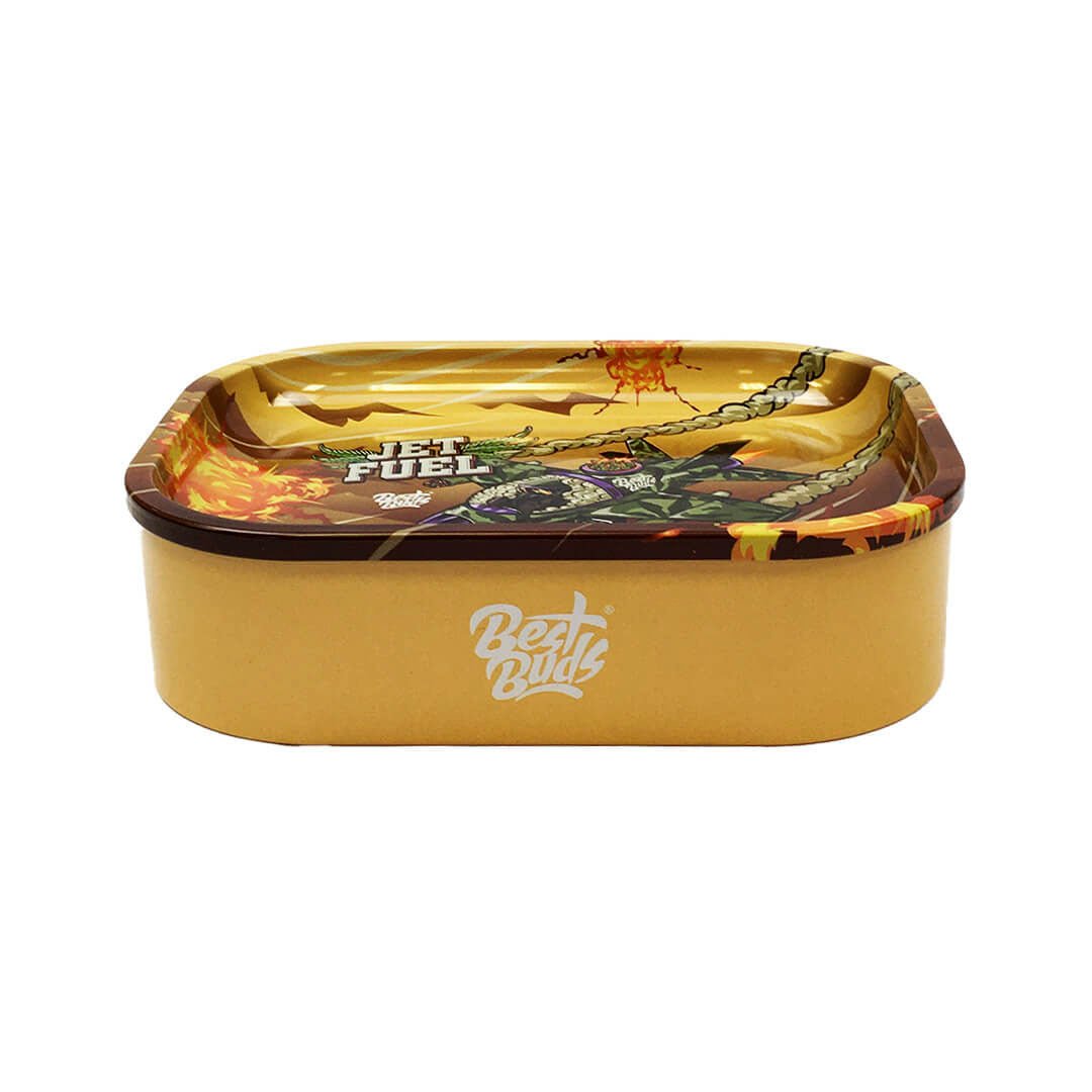 Vassoio per rollare Best Buds con box estraibile e grafica Jet Fuel, compatto e resistente | GrowLab