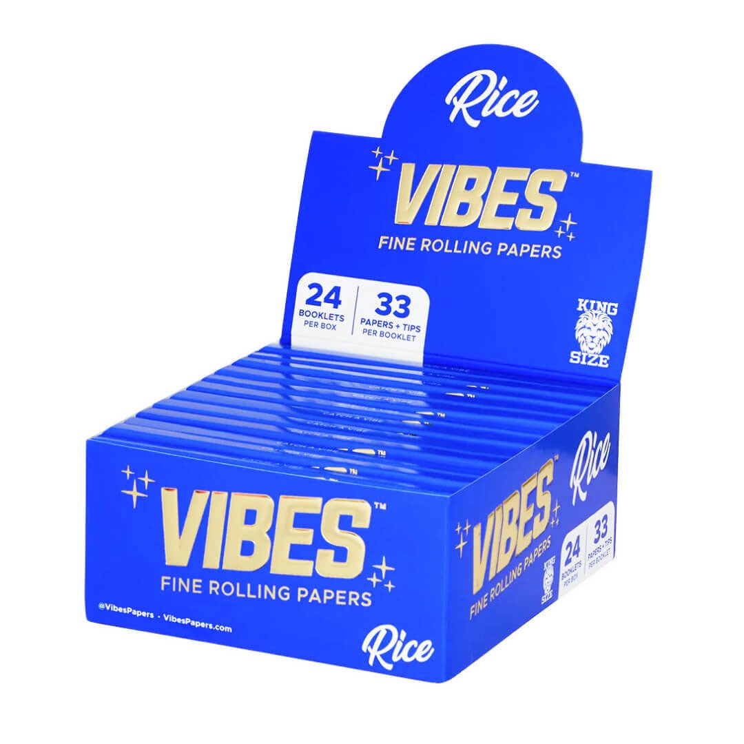 Confezione VIBES con 33 cartine King Size Slim in carta di riso naturale e 33 filtri in cartoncino | GrowLab