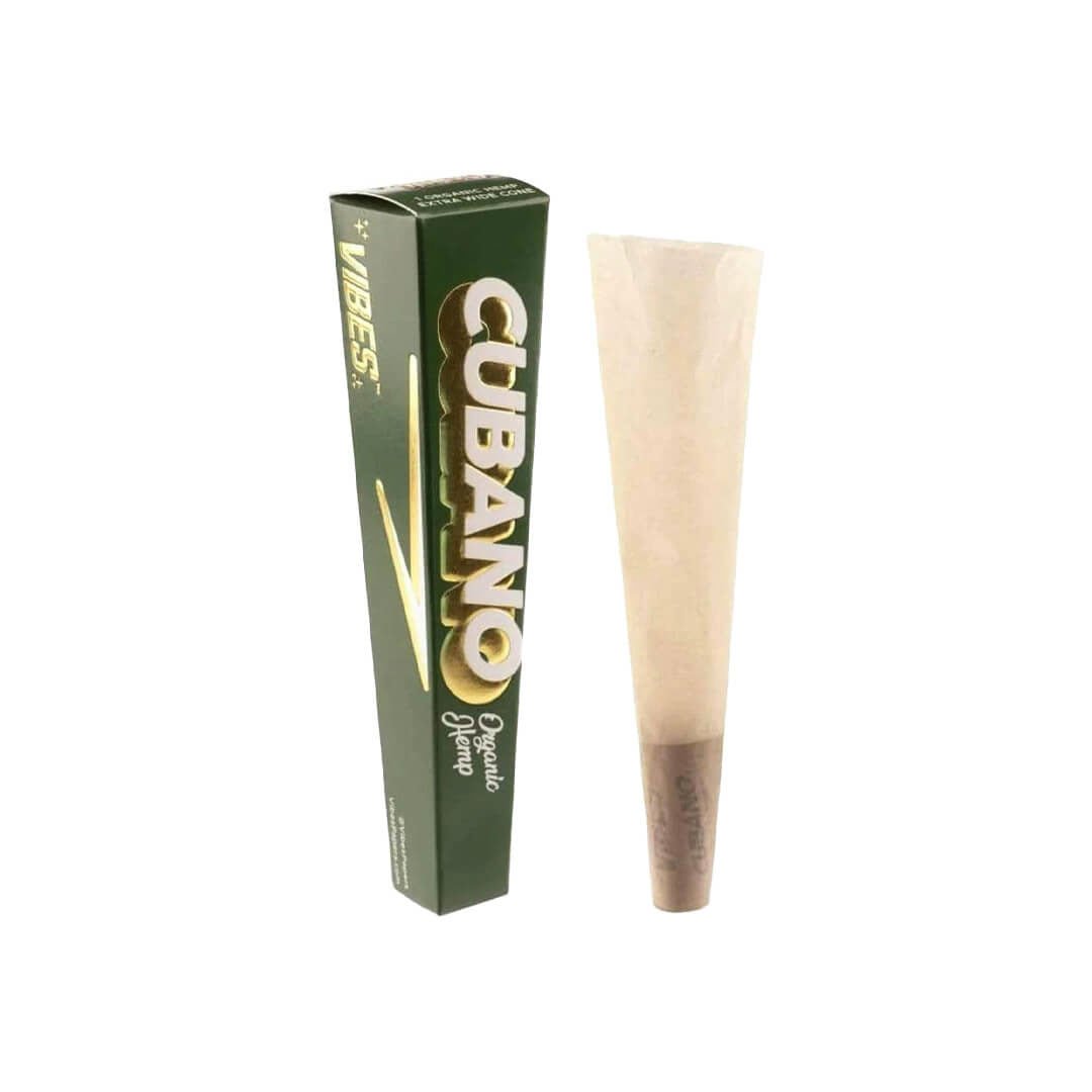 Cono prerollato Vibes Cubano Organic Hemp in canapa biologica non sbiancata da 149 mm con filtro integrato, capienza fino a 8 g | GrowLab