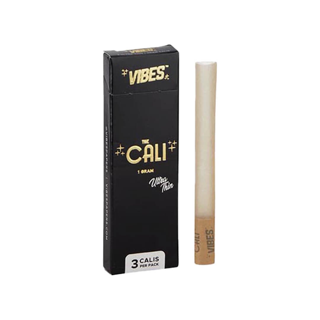 Confezione da 3 coni prerollati VIBESs The Cali 1g Ultra Thin in carta extra sottile, King Size 110 mm con filtro integrato | GrowLab
