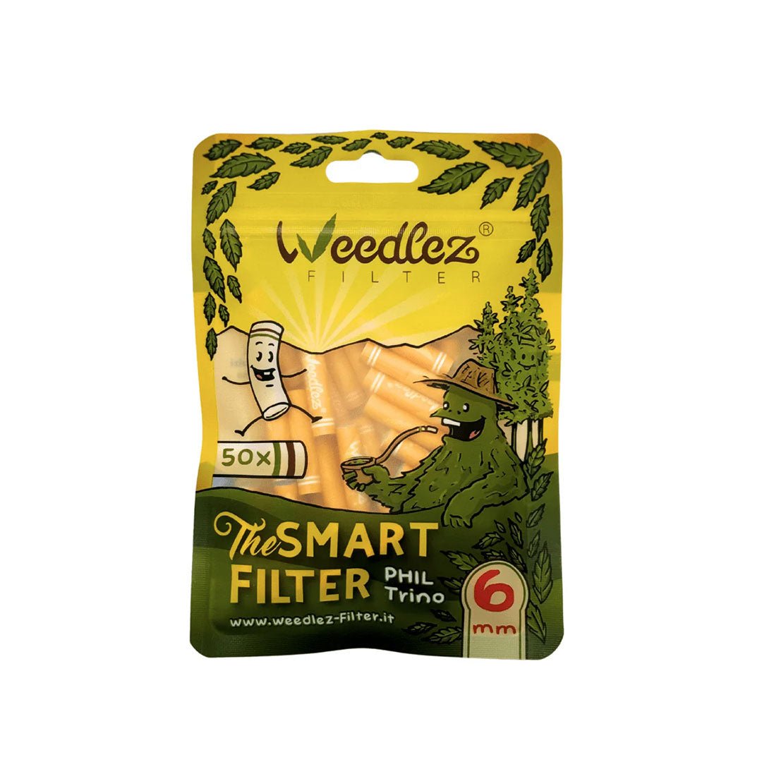 Confezione Weedlez Smartfilter 6mm con 50 filtri al carbone attivo, un lato in ceramica e lato opposto in cellulosa per fermare la polvere | GrowLab