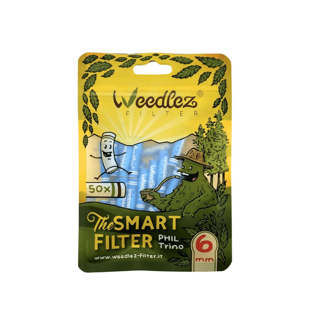 Confezione Weedlez Smartfilter 6mm con 50 filtri al carbone attivo, un lato in ceramica e lato opposto in cellulosa per fermare la polvere | GrowLab