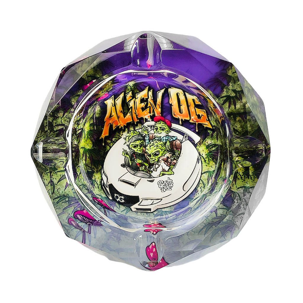 Posacenere in cristallo Best Buds Alien OG con grafica alieni e astronave | GrowLab