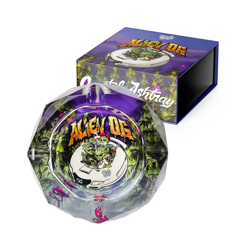 Posacenere Alien OG Best Buds con scatola illustrata a tema galattico | GrowLab