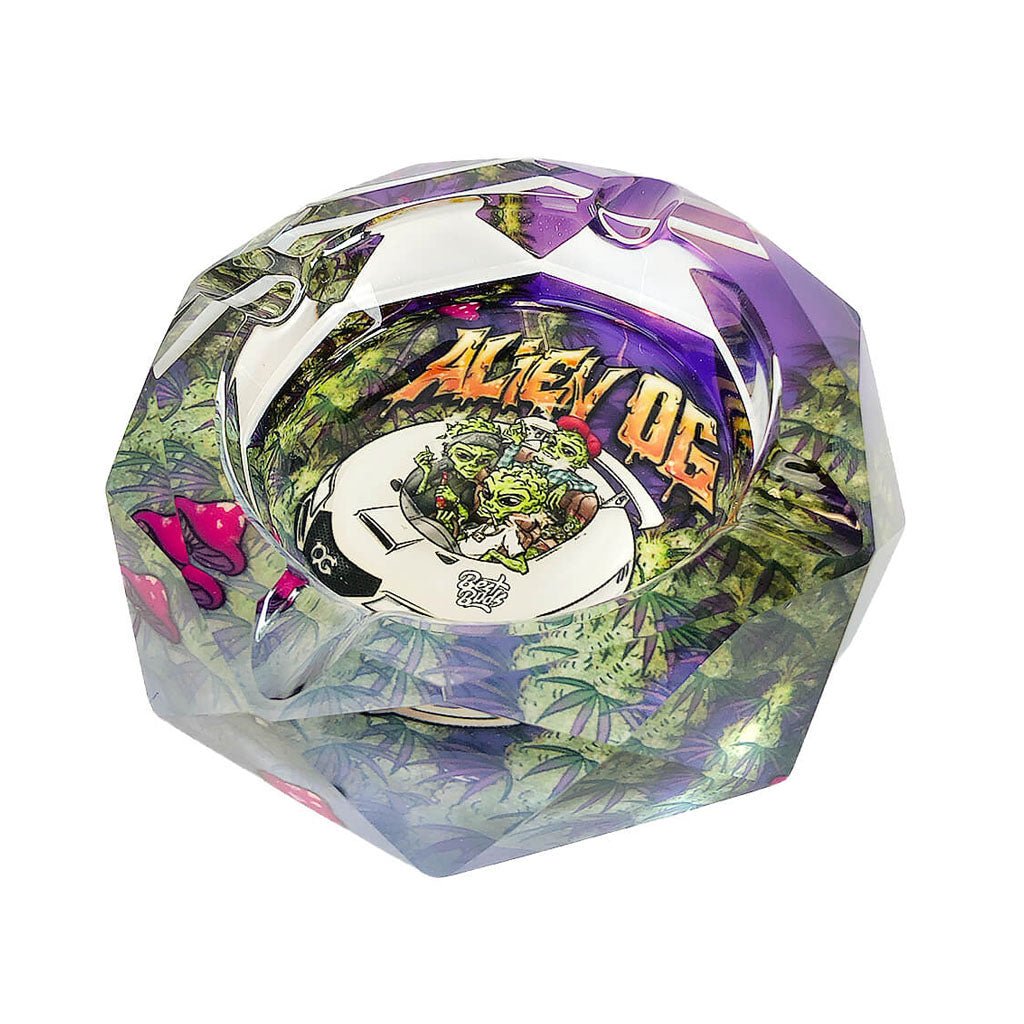 Vista dall’alto del posacenere Alien OG Best Buds con scritta arancione | GrowLab