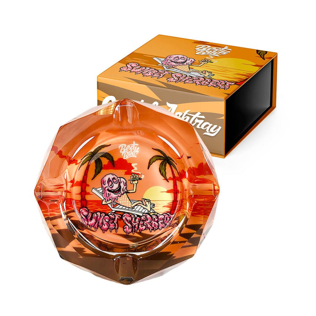 Posacenere e scatola Sunset Sherbert con grafica tropicale by Best Buds | GrowLab