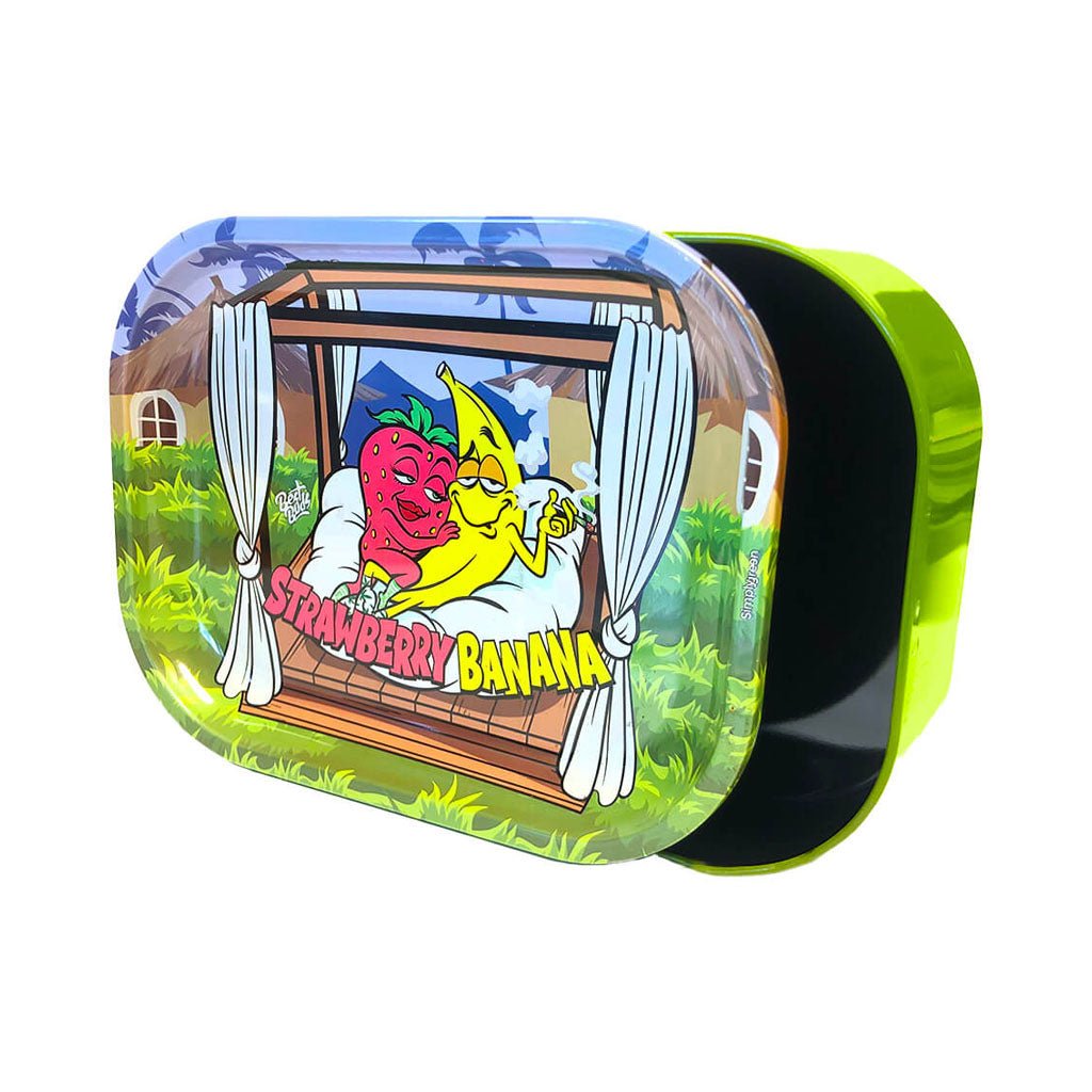 Vassoio per rollare Best Buds con box integrato e grafica Strawberry Banana, compatto e fruttato | GrowLab
