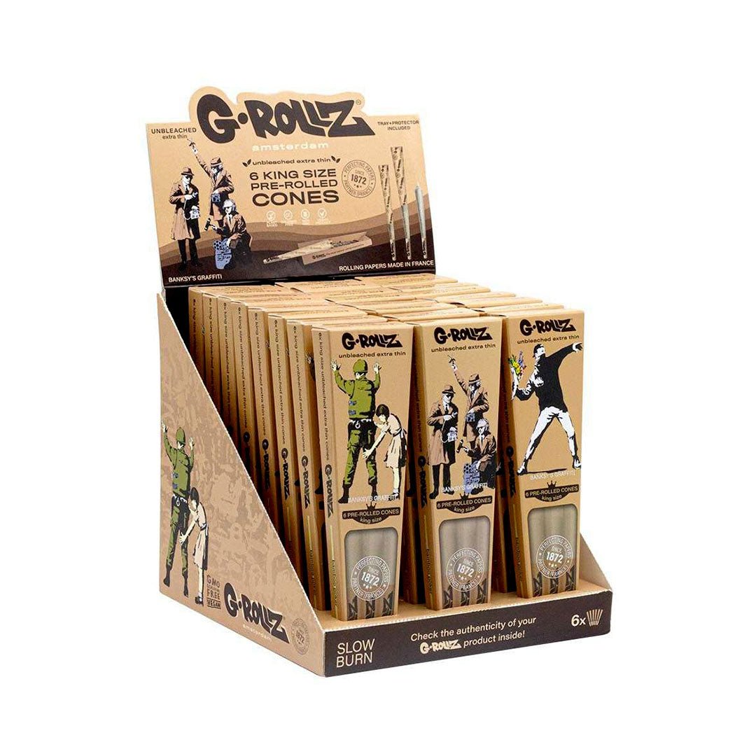 G-ROLLZ - 6 Coni Pre Rollati King Size di bamboo non sbiancato grafica Banksy's | GrowLab