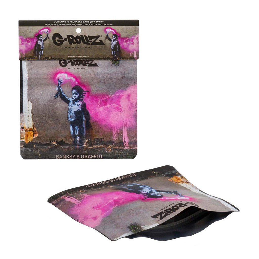 Bustine antiodore G-Rollz Torch Boy 90×80mm, grafica ufficiale Banksy, set da 10 pezzi | GrowLab