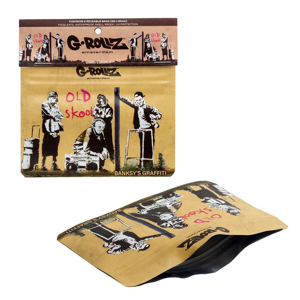 Bustine antiodore G-Rollz Old Skool 105×80mm, grafica ufficiale Banksy, set da 8 pezzi | GrowLab