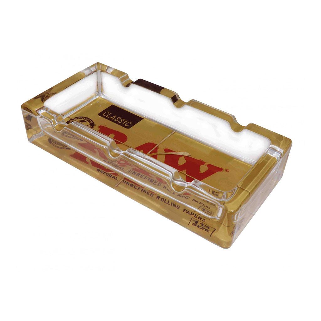 Posacenere RAW in vetro con sei scanalature per roll e base decorata con il logo RAW Classic | GrowLab