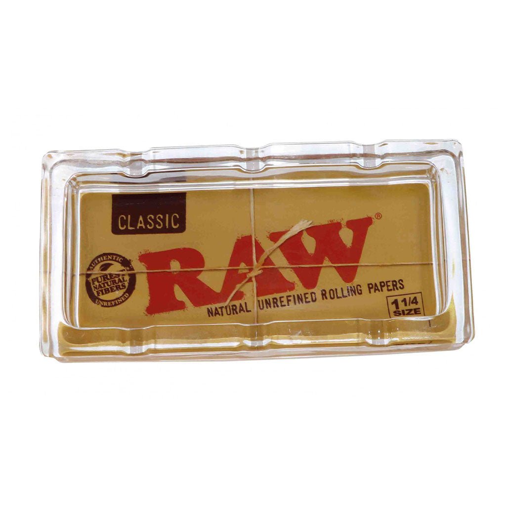 Posacenere RAW in vetro con sei scanalature per roll e base decorata con il logo RAW Classic | GrowLab