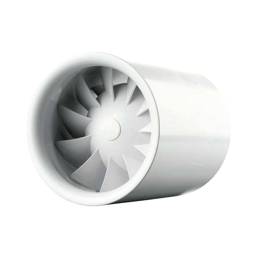 Estrattore inline Vents Quietline diametro 100 mm o 125 mm, design bianco compatto, ideale per ventilazione silenziosa | GrowLab