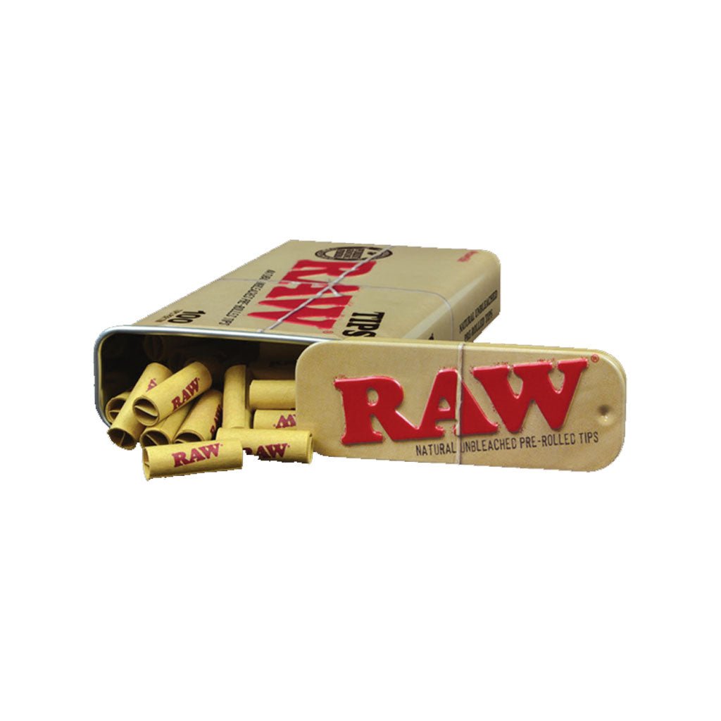 RAW Filtri Pre-Rollati con box in metallo stile RAW, 100 filtri in carta naturale non sbiancata | GrowLab