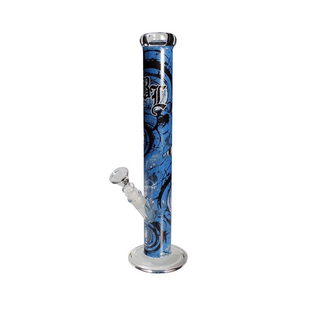 Bong Black Leaf Whirl Blue in vetro borosilicato con spirale decorativa blu | Grow Lab